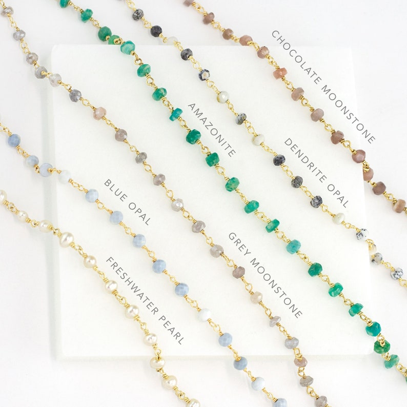 Aquamarine Birthstone Necklace, Birthday Gift for Sister, Gemstone Layering Necklace, Beaded Rosary Stone Choker, Tiny Crystal Necklaces image 8