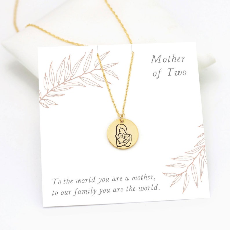 Gift for Mom from Son, Mother's Necklace, Keepsake Family Jewelry, Sentimental Gift, Simple Gold Engraved Pendant, Mother of the Groom Gift image 5