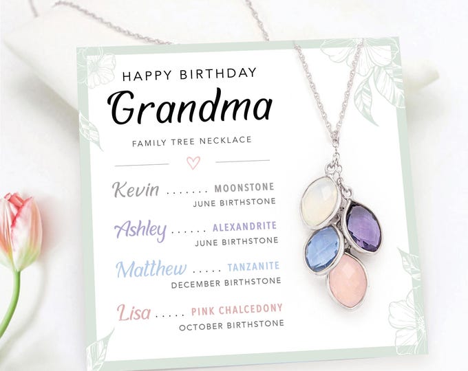 Grandma Family Tree Necklace, Generations Birthstone Name Necklace, Perfect Gift for Nana, Grandma Birthday Gift, Gift from Granddaughter