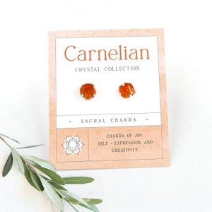 Raw Carnelian Crystal Studs, Stone of Attraction, TikTok Carnelian Genuine Earrings, Earrings for sacral chakra, Stud Earring Set 925 Silver