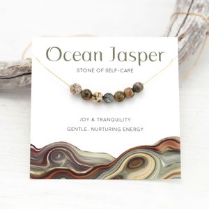 Ocean Jasper Necklace, Natural Beaded Gemstone Choker, Encouragement Gift, 14k Gold Filled Chain, Inspirational Gift for Friend Birthday