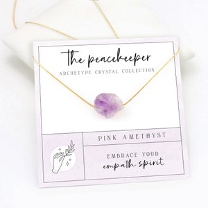 Collar de cristal de amatista rosa, joyería de cristal de paz, intuición y confianza, collar de piedra natal de febrero de amatista clara, regalos para damas de honor