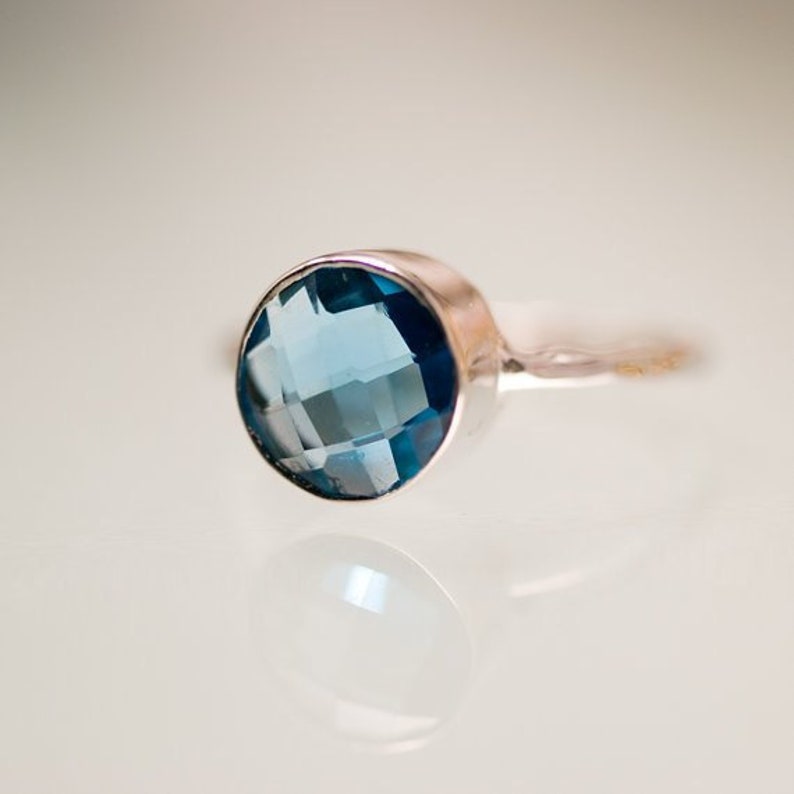 London Blue Topaz Stacking Ring Bezel Ring Topaz Quartz Gemstone Ring Gold Ring December Birthstone image 5