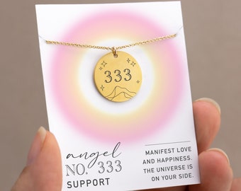 333 Angel Number Necklace, Support & Encouragement Gift, New Mom Jewelry, Good Luck Charm Engraved Pendant Necklace, First Birthday Gift