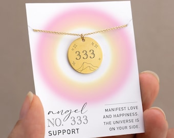 333 Angel Number Necklace, Support & Encouragement Gift, New Mom Jewelry, Good Luck Charm Engraved Pendant Necklace, First Birthday Gift