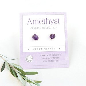 Purple Amethyst Raw Crystal Studs, February Birthstone  Genuine Gemstone Earrings, Gifts under 30, Stud Earring Set 925 Silver