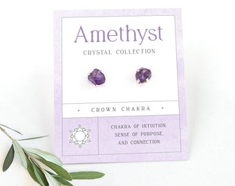 Purple Amethyst Raw Crystal Studs, February Birthstone  Genuine Gemstone Earrings, Gifts under 30, Stud Earring Set 925 Silver