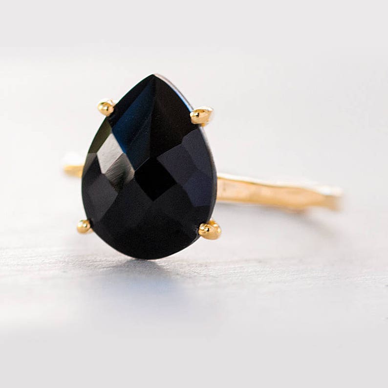 Black Onyx Ring Gold Black Stone Ring Solitaire Ring image 0