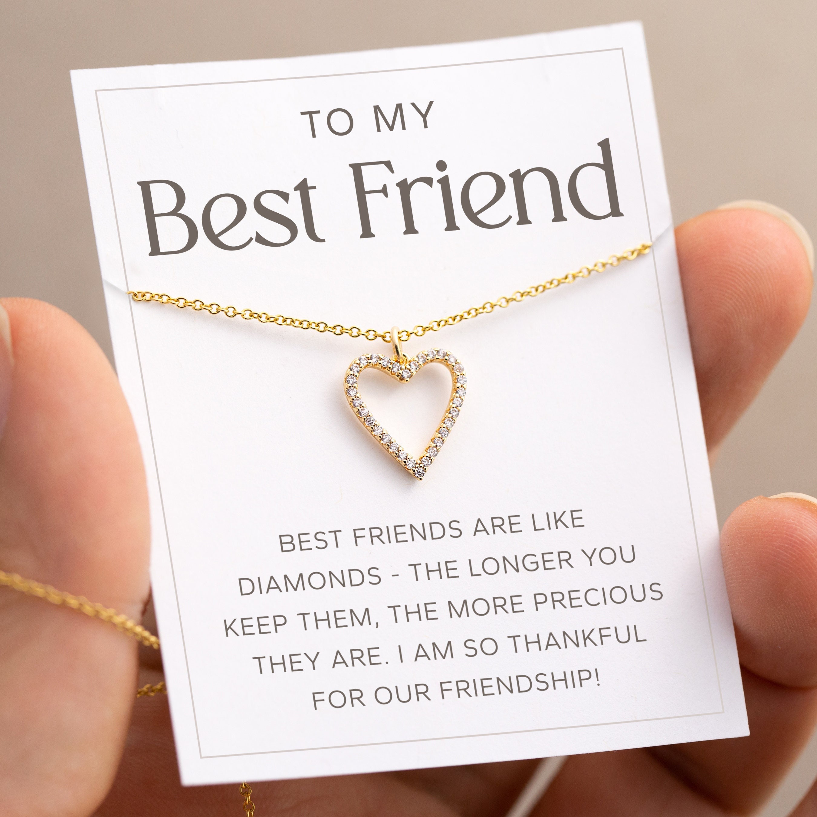 Best Friend Necklace Gift CZ Diamond Heart Pendant Gold Dainty Minimalist Necklace for Bestie Girl 14k Gold Filled Chain Friendship Gift