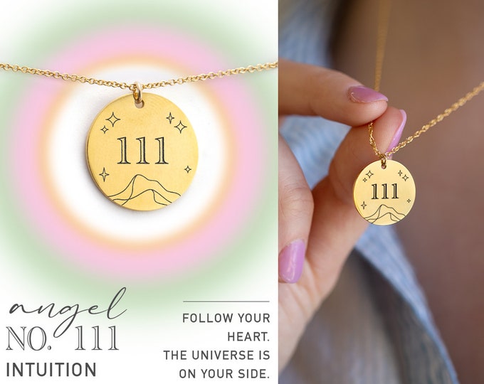 Angel Number Gift, 111 Lucky Number Necklace Gold, 11:11 Engraved Disc Tag Charm Intuition Necklace, First Time Mom Young Adult Women Gift