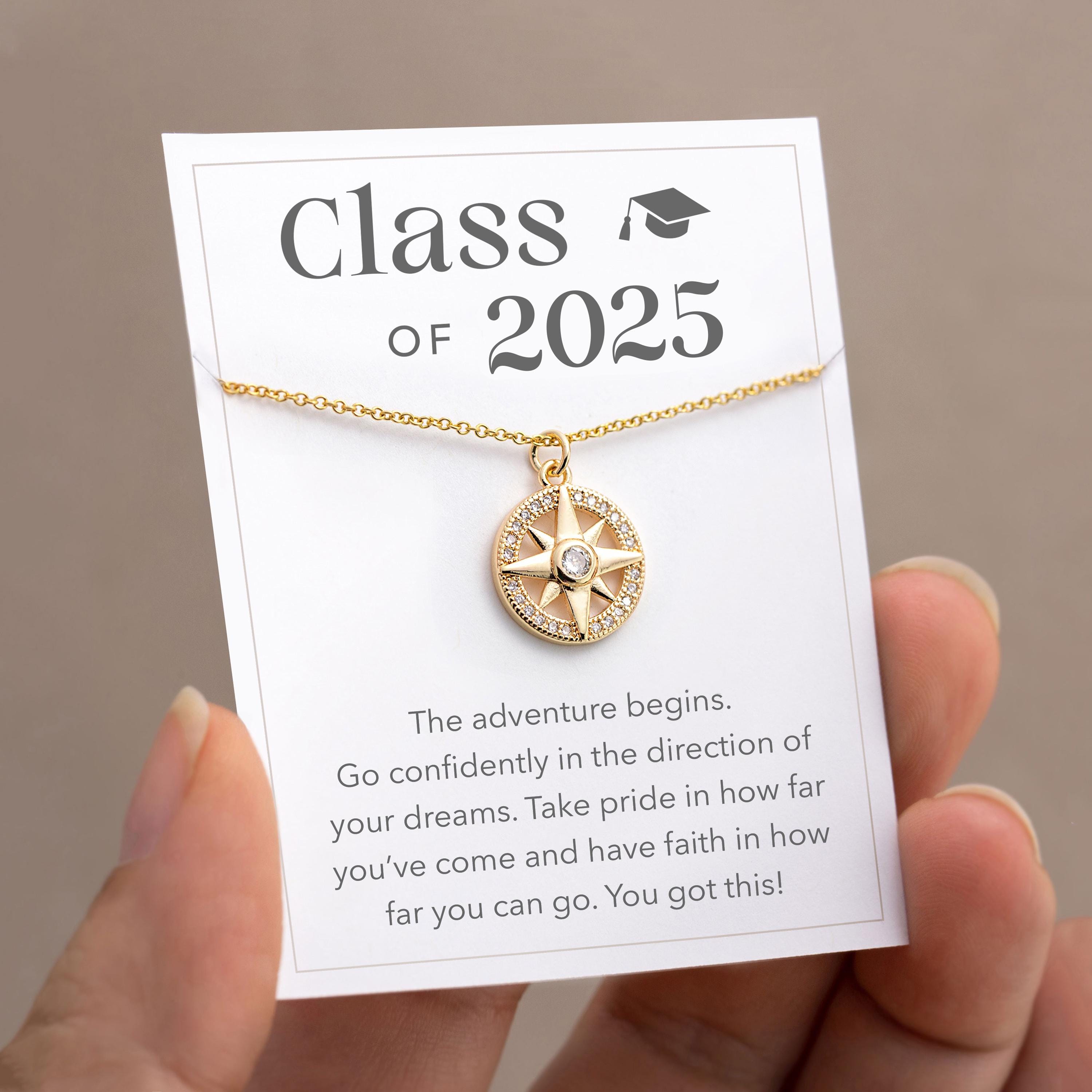 Class of 2025 Graduation Gift, Dainty CZ Compass Necklace Class of 2025 Graduation Gift, Dainty CZ Compass Necklace