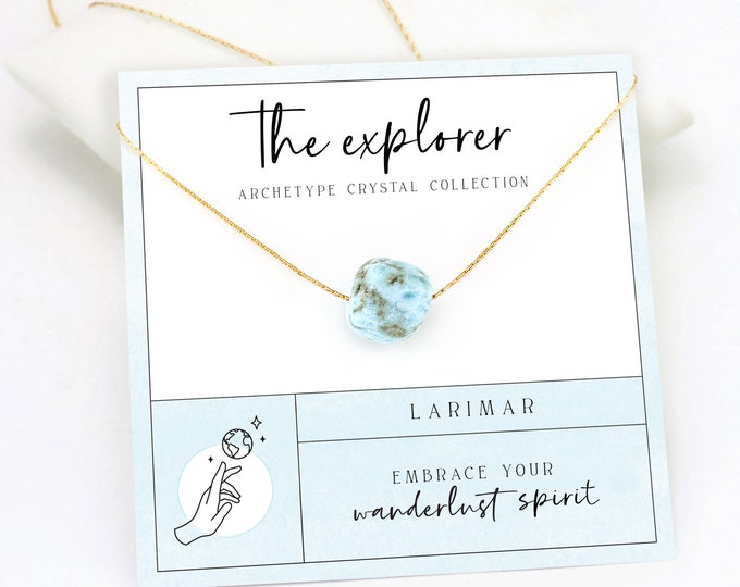 Natural Raw Larimar Necklace, Planet Earth Necklace, Wanderlust Gift, Explorer  Crystal Layering Necklace, Ready to Gift