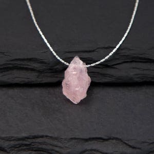 Heart Chakra, Raw Rose Quartz Necklace, Love Necklace, Stone Gift, Pink Crystal, Natural Stone Pendant, Sterling Silver Chain image 2