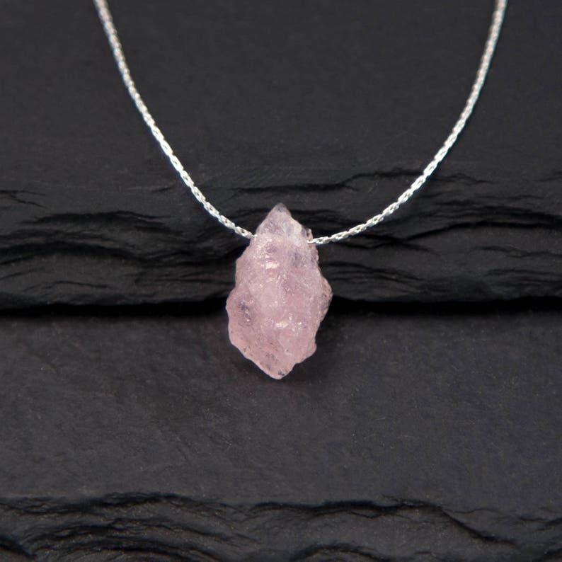 Heart Chakra, Raw Rose Quartz Necklace, Love Necklace, Stone Gift, Pink Crystal, Natural Stone Pendant, Sterling Silver Chain image 2