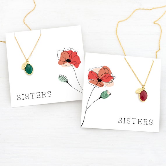 Set of 2 Sister Birthstone Necklaces, Handmade Item, Holiday Gifts for Sisters, Jewelry Set, Matching Necklaces, Personalized Necklaces