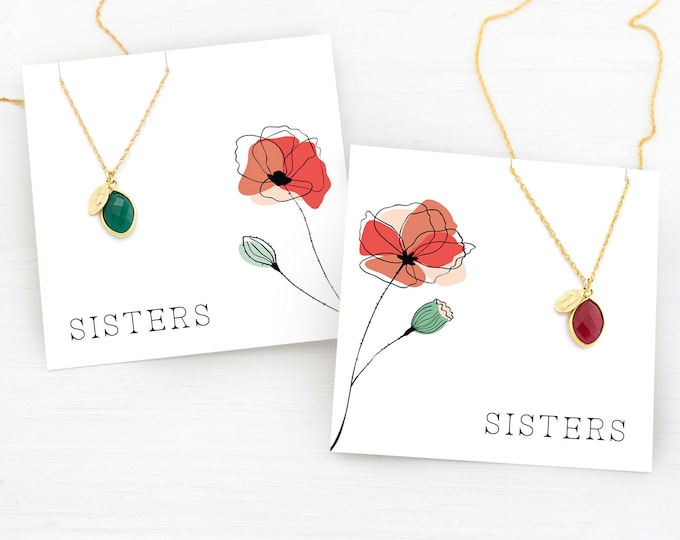 Set of 2 Sister Birthstone Necklaces, Handmade Item, Holiday Gifts for Sisters, Jewelry Set, Matching Necklaces, Personalized Necklaces