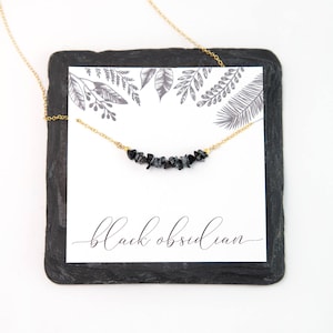 Black Obsidian Raw Crystal Bar Necklace, Minimalist Gemstone Layering Choker, Semi Precious Stone Necklace, Protection Crystal Jewelry Gift