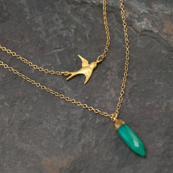 Download Layered Necklace Set Swallow Bird Necklace Gemstone Point Etsy