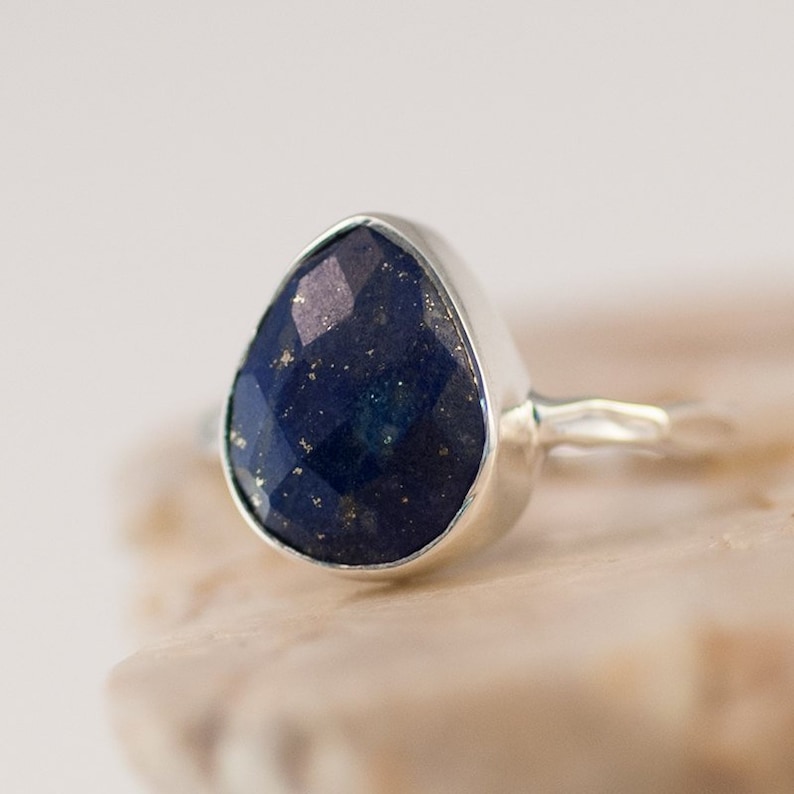 Navy Blue Lapis Ring Gold, September Birthstone Ring, Lapis Lazuli Gemstone Ring, Stacking Ring, Gold Vermeil Ring, Cocktail Ring image 7