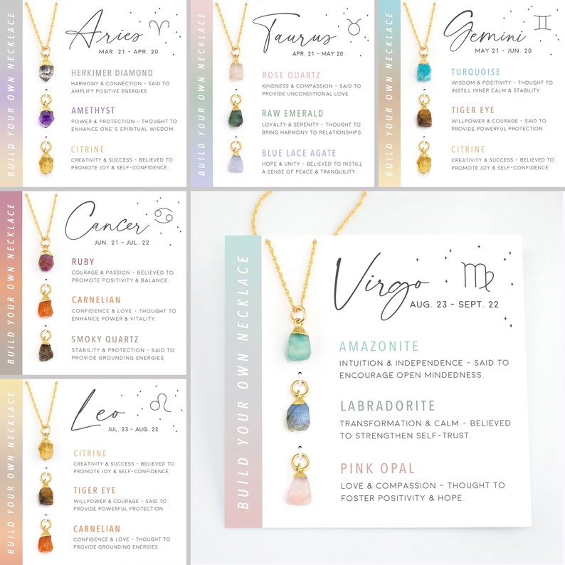 Zodiac Virgo Crystal Set Necklace Raw Crystal Pendants for Etsy