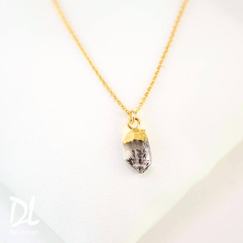 Herkimer Diamond Crystal Necklace, Dainty Gold Stone Necklace, Minimalist Necklace, Layering Necklace, April Birthstone Necklace, NK-N image 8