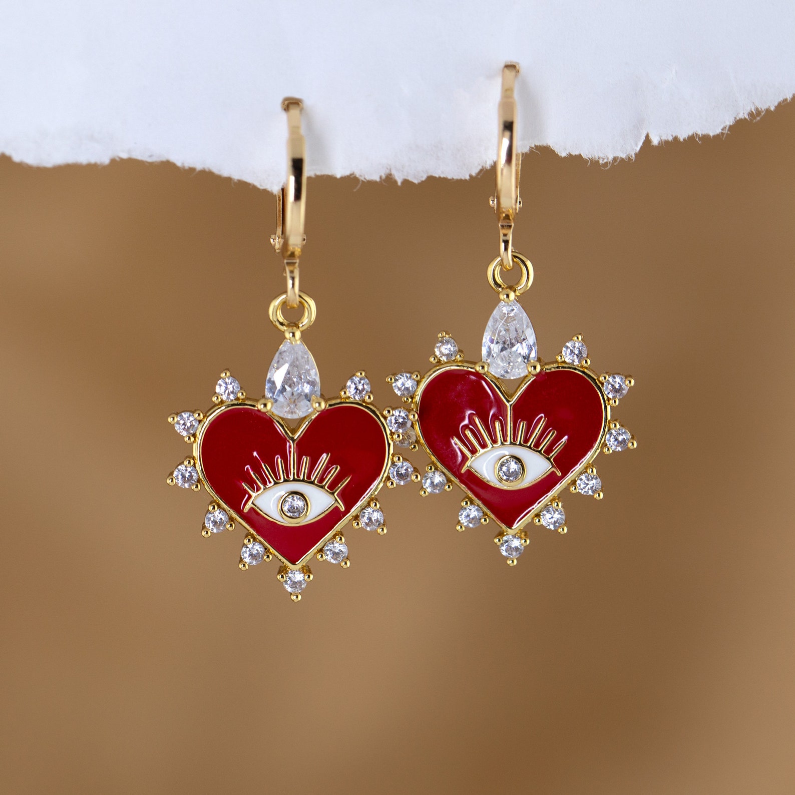 Evil Eye Heart Charm Earrings