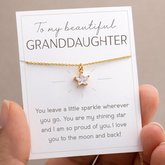 Granddaughter Gift, Birthday Necklace for Girls, Graduation Jewelry Gold Filled, Necklace on Personalized Card, Dainty Cubic Zirconia Star