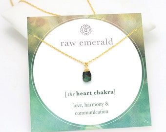 Raw Emerald Friendship Necklace, Genuine Gemstone, May Birthstone Necklace, Heart Chakra Necklace, Rough Cut Green Emerald, BFF Gift