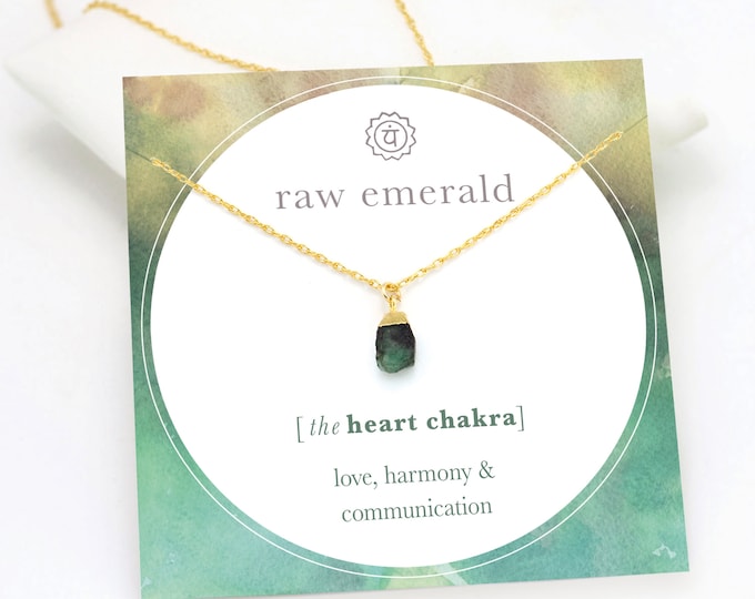 Raw Emerald Friendship Necklace, Genuine Gemstone, May Birthstone Necklace, Heart Chakra Necklace, Rough Cut Green Emerald, BFF Gift