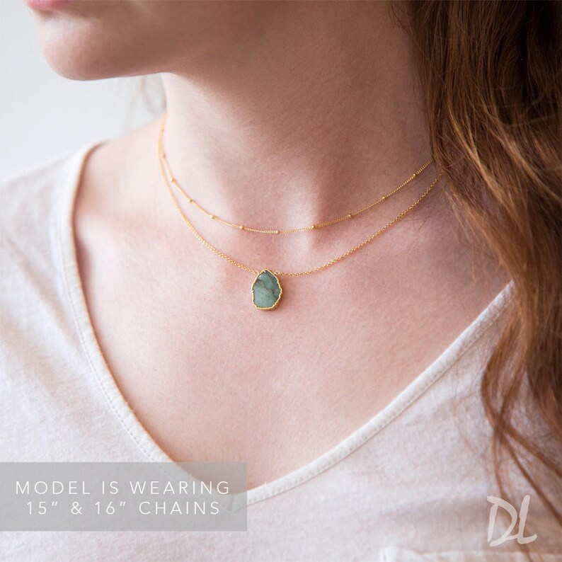 Lapis Lazuli Necklace, September Birthstone, Gemstone Slice Pendant Necklace, Layered Necklaces, Boho Jewelry, Birthday Gift, NK-VS image 9