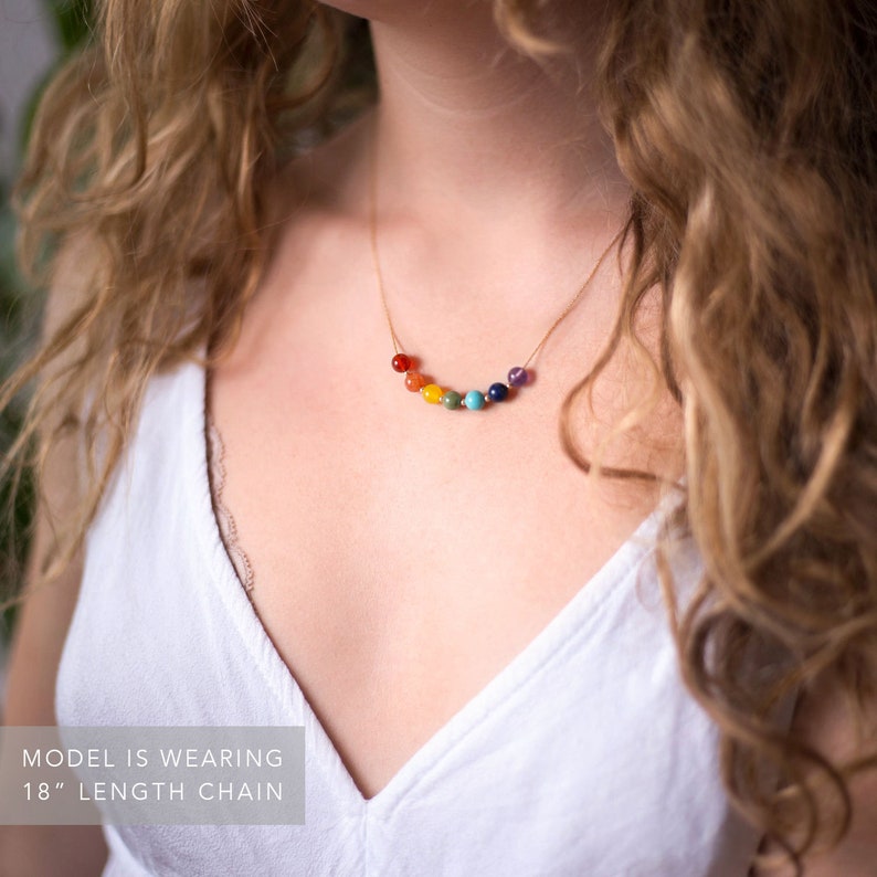 Rainbow 7 Chakra Necklace Healing Crystal Gift 7 Chakras Balancing Love Necklace Gay Pride Jewelry Yogi Statement