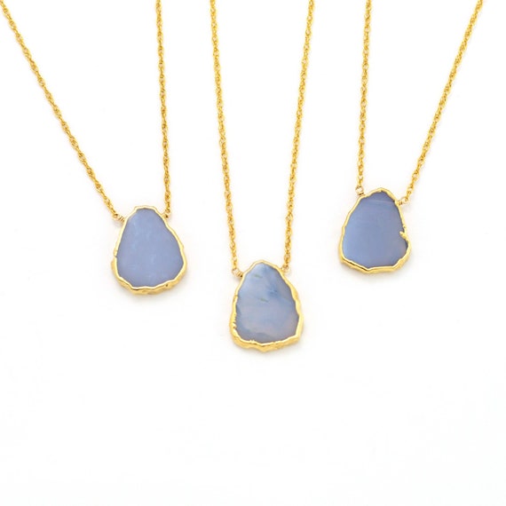 Blue Opal Gold Pendant Natural Gemstone Slice Handmade | Etsy