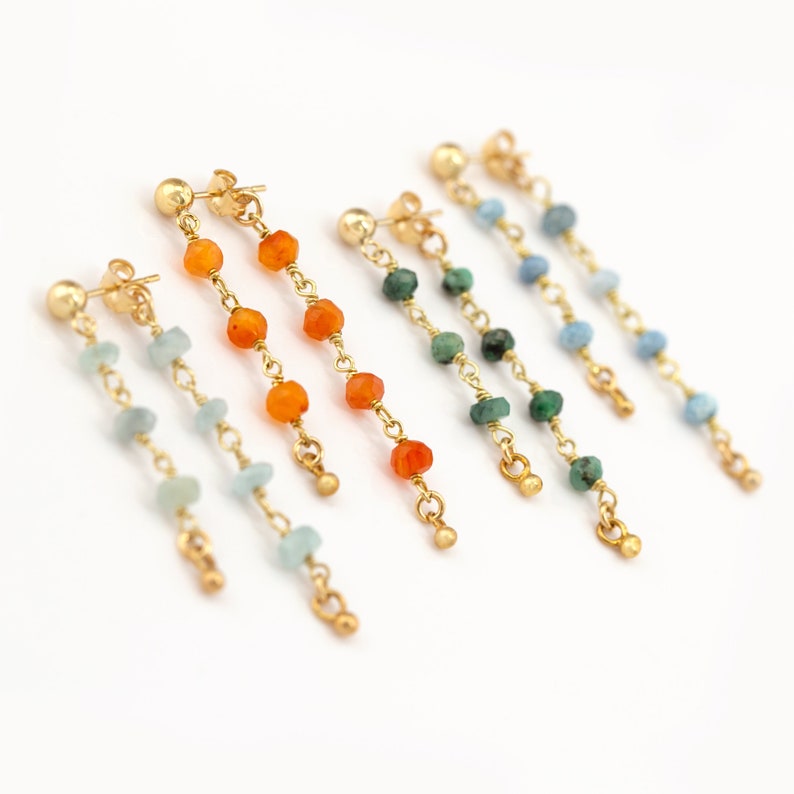 Beaded Dangle Studs, Colorful Gemstone Front and Back Stud Earrings, Tassel Lightweight Ear Jackets, Wire Wrapped Crystals, Summer Jewelry image 3