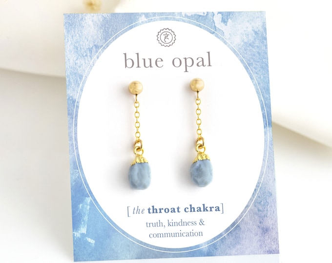 Something Blue Earrings for Bride, Blue Opal Crystal Dangle Earrings, Gemstone Dangle Post Earrings, Chain Drop Gold, Trendy Jewelry Gifts