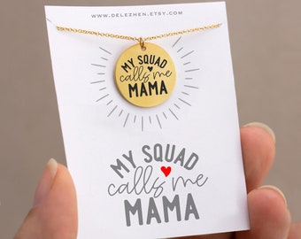My Squad Calls Me MAMA Custom Engraved Necklace on 14k Gold Filled Chain, Unique Birthday Gift for Cool Mom from teen Daughter, Cheer Mom