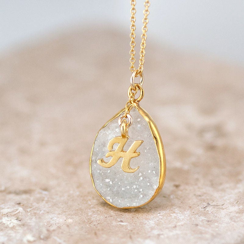 Natural Crystal Necklace Gift for Her Custom Initial and
