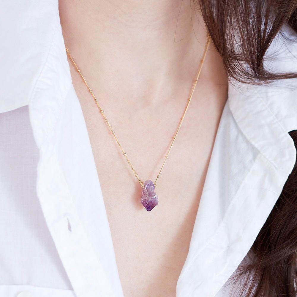 Raw Amethyst Necklace on 24 in chain – wildwitcheryco