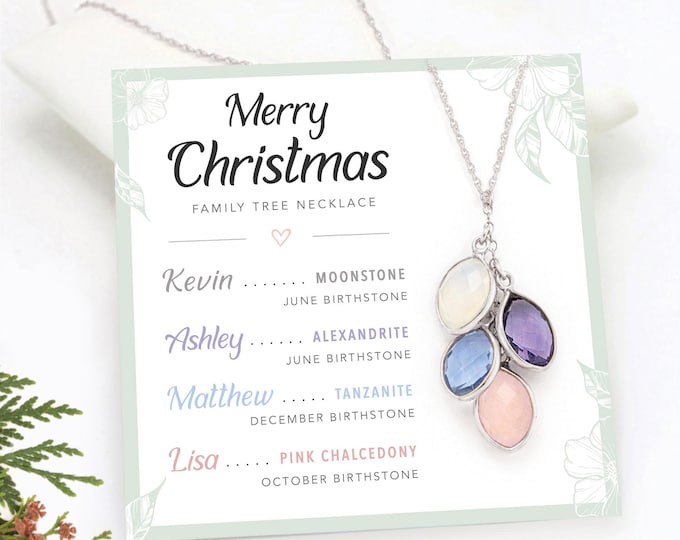 Grandma Family Tree Necklace, Generations Birthstone Name Necklace, Perfect Gift for Nana, Grandma Christmas Gift, Gift from Granddaughter