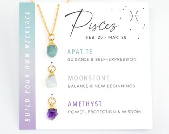 Pisces Raw Crystal Necklace Customizable Charms, Personalized Zodiac  Gemstone March Birthday Gift, Interchangeable Crystal Necklace