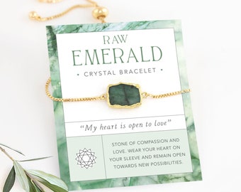 Raw Emerald Bracelet, Trendy Friendship Bracelet, Adjustable Gold Crystal Bracelet, Affirmation Gift, Motivational Gift, Bracelets For Women