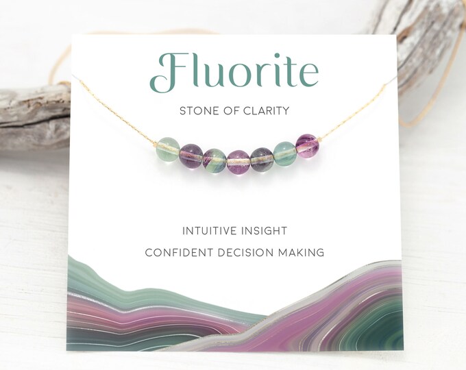 Rainbow Fluorite Necklace, Multicolored Crystal Gift for Her, Stone of Clarity, Natural Gemstone Bar Necklace Beaded Layering Chain, BFF