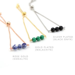 Dainty Sodalite Bracelet, Natural Gemstone Bracelet, Rose Gold Pull Tie, Crystal Jewelry, Stacking Everyday Bracelet Minimalist Gift image 4