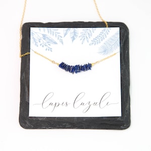 September Birthstone Gift, Natural Lapis Lazuli Bar Necklace, Rough Crystal Choker, Wire Wrapped Necklace, Birthday Jewelry, NK-RB