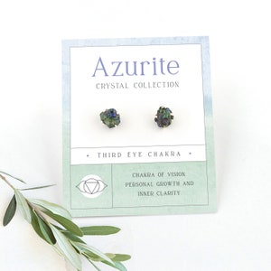 Natural Rough Gemstone Studs, Tiny Azurite Malachite Silver Earrings, Intuition Balance Raw Crystal  Jewelry Gifts, Prong Claw Studs