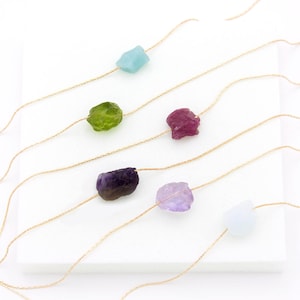 Natural Gemstone Necklace, Crystal Choker, Aquamarine Necklace, Simple Gift for Her, Bridesmaid Gift, Raw Crystal Necklace, Handmade Jewelry
