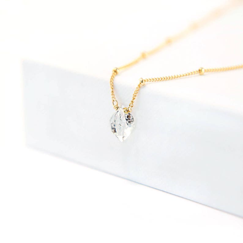 Dainty Raw Diamond Necklace, Satellite Chain Necklace, Gold Filled, Sterling Silver, Simple Choker, Minimal Necklace, Gift for Her image 1