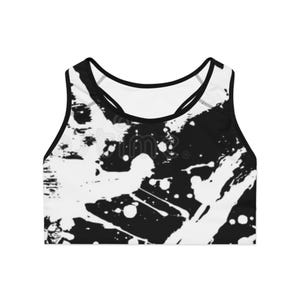 Abstract Black & White Sports Bra