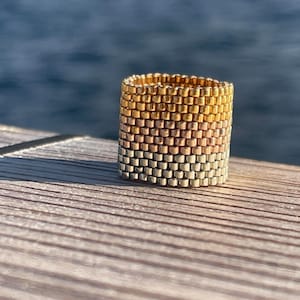 RING 12: made from miyuki delica beads, tri-coloured gold combination