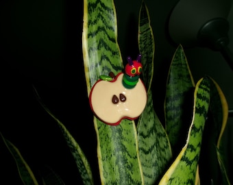 Hungrige Raupe Haarspange | Handgemachte Apfelklammer aus Polymer Clay | Jinistrinkets
