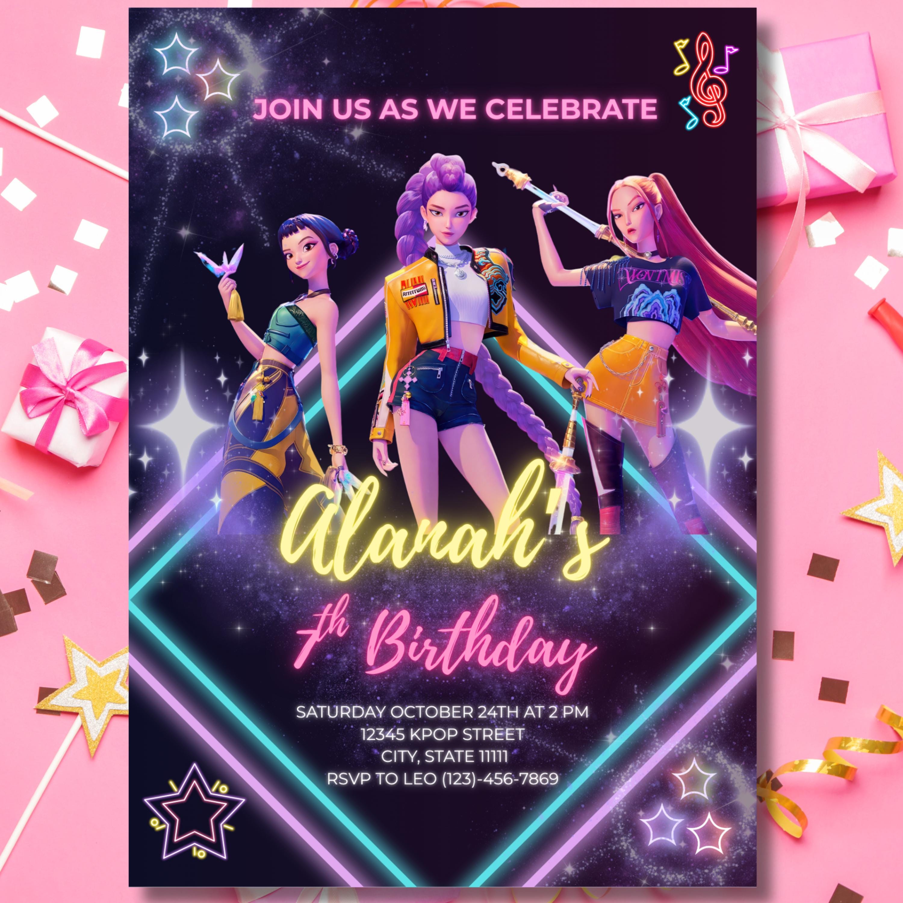KPOP Demon Hunters Birthday Invitation Bundle | Animated & 5x7
